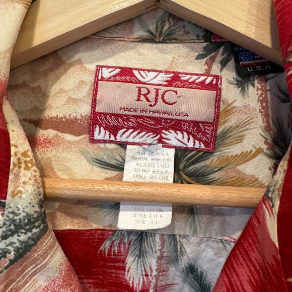 Vintage RJC Hawaiian Shirt Button Up Short Sleeve Magnum PI Palm Trees Floral - Picture 14 of 16